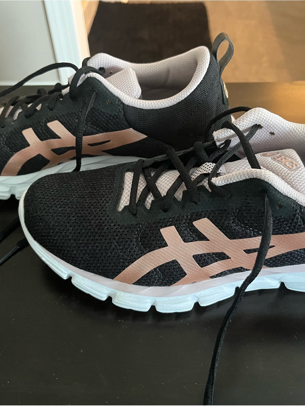 Asics Black and Rose Gold Athletic Running Shoes